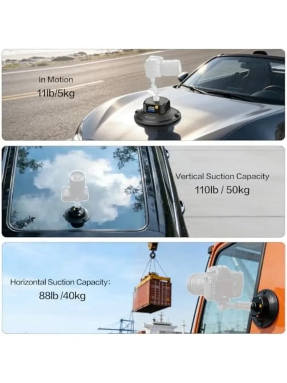 4.5” Electric Suction Cup Camera Mount - Heavy-Duty Car Mount for Stability